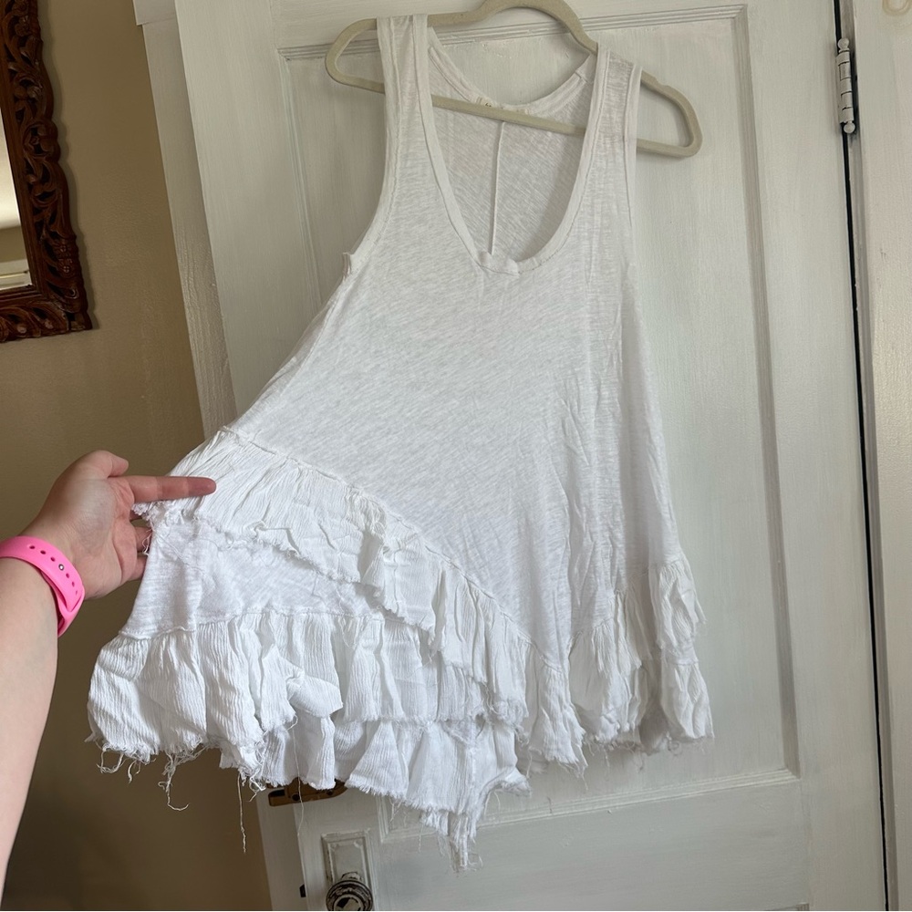 Free People White Ruffled Tank Top
